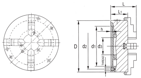 Uchwyt tokarski 4-szczękowy samocentrujący 250mm - Tajwan