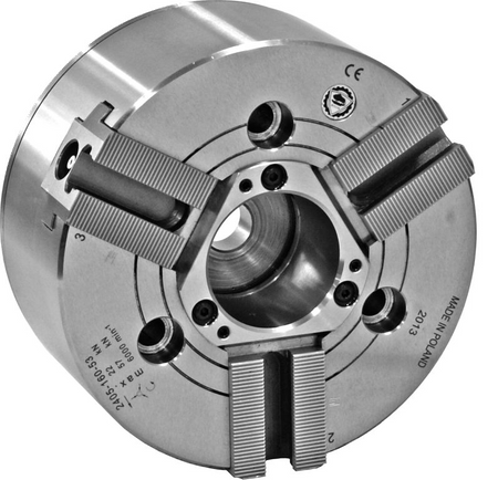 Uchwyt tokarski 3-szczękowy 200mm, 60°  z dużym przelotem- Bison 2405-K