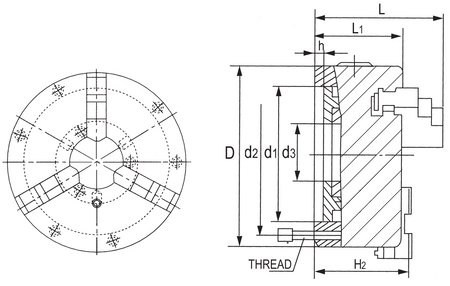 Uchwyt tokarski samocentrujący 3-szczękowy 250mm, typ 3204